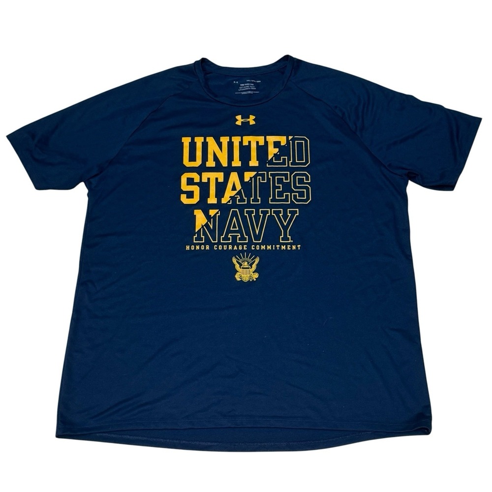 Navy Blue Under Armor Tech Tee featuring United States Navy in Size 2XL